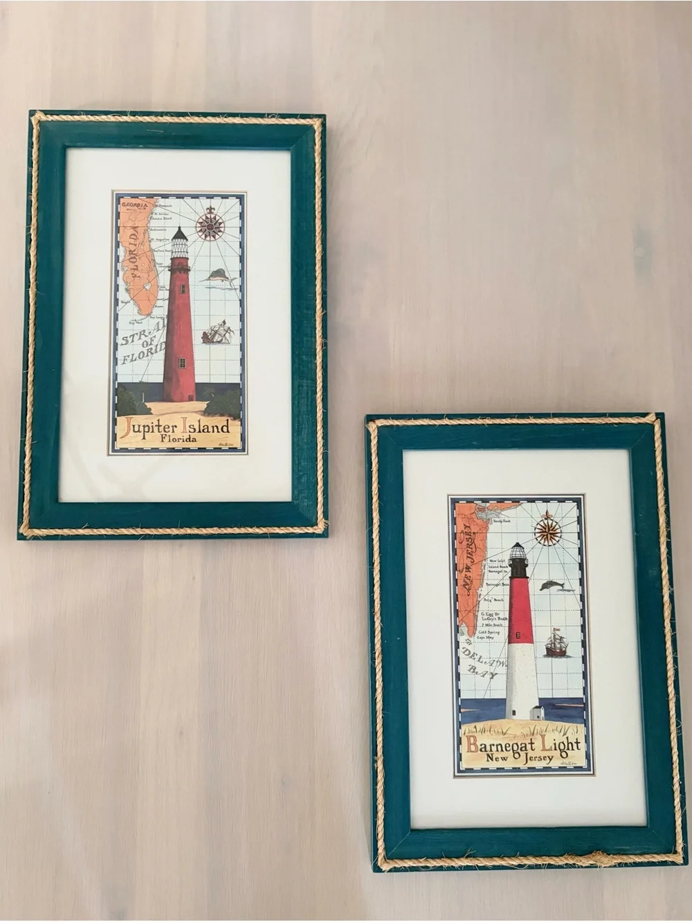 Pier 1 Miller's Lighthouses signed vintage nautical pictures framed in glass